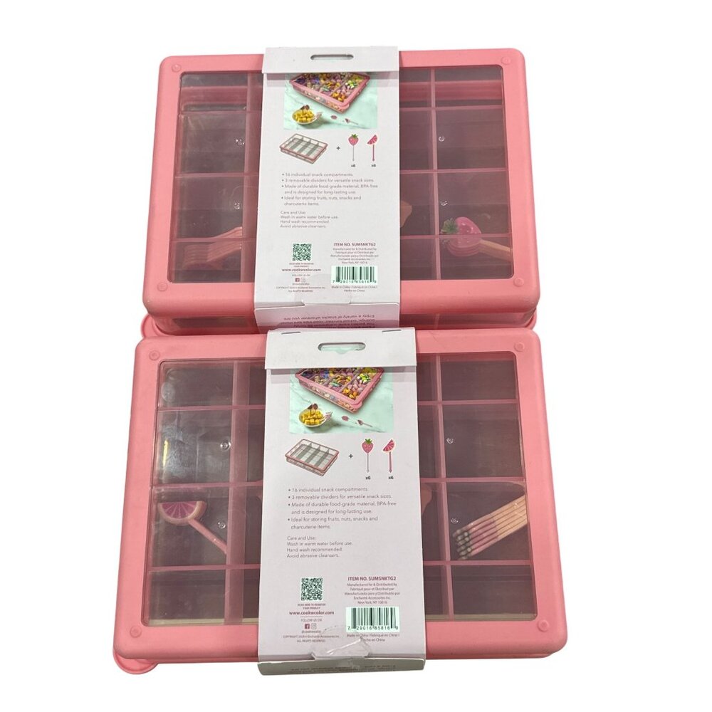 CWC (2-PACK) Pink Perfect On-The-Go Snack Box With 16 Compartments & Food Picks - Picture 6 of 8